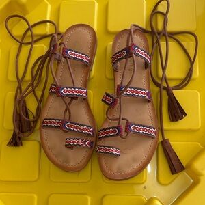 Madden Girl Long Lace Up Multicolor Stitch Sandals Size 6.5